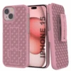 IPhone 15 Case With Tempered Glass Screen Protector, Holster Belt Clip & Built-In Kickstand [Pink]