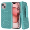 IPhone 15 Case With Tempered Glass Screen Protector, Holster Belt Clip & Built-In Kickstand [Teal]