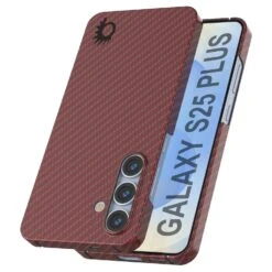 Punkcase Galaxy S25 Plus Carbon Fiber Case [AramidShield Series] Ultra Slim & Light Kevlar [Red]
