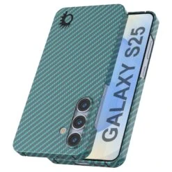 Punkcase Galaxy S25 Carbon Fiber Case [AramidShield Series] Ultra Slim & Light Kevlar [Teal]