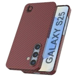 Punkcase Galaxy S25 Carbon Fiber Case [AramidShield Series] Ultra Slim & Light Kevlar [Red]