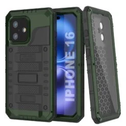 IPhone 16 Metal Extreme 3.0 Series Aluminum Waterproof Case IP68 W/Buillt In Screen Protector & Kickstand [Dark-Green]