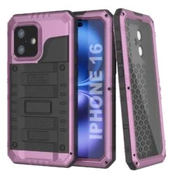 IPhone 16 Metal Extreme 3.0 Series Aluminum Waterproof Case IP68 W/Buillt In Screen Protector & Kickstand [Pink]