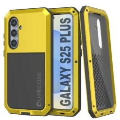 Galaxy S25 Plus Metal Case, Heavy Duty Military Grade Armor Cover [shock Proof] Full Body Hard [Yellow]