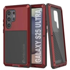 Galaxy S25 Ultra Metal Case, Heavy Duty Military Grade Armor Cover [shock Proof] Full Body Hard [Red]