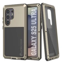 Galaxy S25 Ultra Metal Case, Heavy Duty Military Grade Armor Cover [shock Proof] Full Body Hard [Gold]