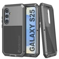 Galaxy S25 Metal Case, Heavy Duty Military Grade Armor Cover [shock Proof] Full Body Hard [Silver]