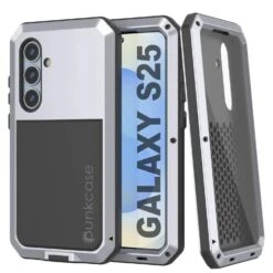Galaxy S25 Metal Case, Heavy Duty Military Grade Armor Cover [shock Proof] Full Body Hard [White]