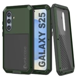 Galaxy S25 Metal Case, Heavy Duty Military Grade Armor Cover [shock Proof] Full Body Hard [Dark Green]