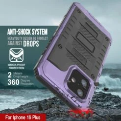IPhone 16 Plus Metal Extreme 3.0 Series Aluminum Waterproof Case IP68 W/Buillt In Screen Protector & Kickstand [Purple] -Phone Vibe Shop 3 Metal Extreme Iphone 16 Plus