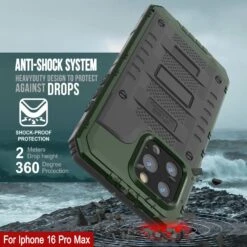 IPhone 16 Pro Max Metal Extreme 3.0 Series Aluminum Waterproof Case IP68 W/Buillt In Screen Protector & Kickstand [Dark Green] -Phone Vibe Shop 3 Metal Extreme Iphone 16 Pro Max 6990af74 71a5 4b02 b0dd 25f3ec466bc3