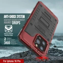 IPhone 16 Pro Metal Extreme 3.0 Series Aluminum Waterproof Case IP68 W/Buillt In Screen Protector & Kickstand [Red] -Phone Vibe Shop 3 Metal Extreme Iphone 16 Pro 48a70003 b599 4969 98df e378e070412d