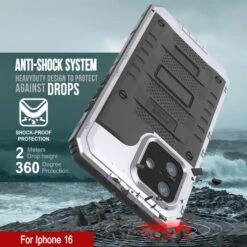 IPhone 16 Metal Extreme 3.0 Series Aluminum Waterproof Case IP68 W/Buillt In Screen Protector & Kickstand [White] -Phone Vibe Shop 3 Metal Extreme Iphone 16 6aad8c88 b66a 4e17 be83 09d83dbf2fff