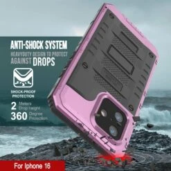 IPhone 16 Metal Extreme 3.0 Series Aluminum Waterproof Case IP68 W/Buillt In Screen Protector & Kickstand [Pink] -Phone Vibe Shop 3 Metal Extreme Iphone 16 e00ef71a 537b 427d 9ef8 a3d29888e007
