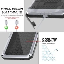 IPhone 16 Pro Max Metal Extreme 3.0 Series Aluminum Waterproof Case IP68 W/Buillt In Screen Protector & Kickstand [White] -Phone Vibe Shop 4 Metal Extreme Iphone 16 Pro Max f71837c8 a6a0 4e26 8b3a a9aebd71ab94