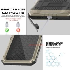 IPhone 16 Pro Metal Extreme 3.0 Series Aluminum Waterproof Case IP68 W/Buillt In Screen Protector & Kickstand [Gold] -Phone Vibe Shop 4 Metal Extreme Iphone 16 Pro 11603fe2 4a75 4e72 9774 6e7e4a6e602a