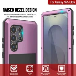 Galaxy S25 Ultra Metal Case, Heavy Duty Military Grade Armor Cover [shock Proof] Full Body Hard [Pink] -Phone Vibe Shop 5 Metallic S25 Ultra
