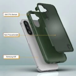 PunkCase Galaxy A36 Case, [Spartan 2.0 Series] Clear Rugged Heavy Duty Cover [Dark Green] -Phone Vibe Shop 5 Spartan 2 A36