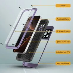 IPhone 16 Pro Max Metal Extreme 3.0 Series Aluminum Waterproof Case IP68 W/Buillt In Screen Protector & Kickstand [Purple] -Phone Vibe Shop 6 Metal Extreme Iphone 16 Pro Max ed2ef81e 744c 41b2 87cb 13f543e7ccbc