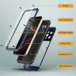 IPhone 16 Pro Metal Extreme 3.0 Series Aluminum Waterproof Case IP68 W/Buillt In Screen Protector & Kickstand [Blue] -Phone Vibe Shop 6 Metal Extreme Iphone 16 Pro 2373e4e9 e63f 461c ad08 0942aa7edf46