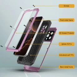 IPhone 16 Pro Metal Extreme 3.0 Series Aluminum Waterproof Case IP68 W/Buillt In Screen Protector & Kickstand [Pink] -Phone Vibe Shop 6 Metal Extreme Iphone 16 Pro 53d9dcbe 8ffe 4e18 b77a 1fc9179256c0