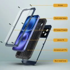 IPhone 16 Metal Extreme 3.0 Series Aluminum Waterproof Case IP68 W/Buillt In Screen Protector & Kickstand [Blue] -Phone Vibe Shop 6 Metal Extreme Iphone 16 4f6acf21 6135 4385 be6b 29f36d2522ae