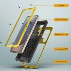 Galaxy S25 Ultra Metal Case, Heavy Duty Military Grade Armor Cover [shock Proof] Full Body Hard [Yellow] -Phone Vibe Shop 6 Metallic S25 Ultra 6411d003 335e 4a4b 9676 bfe0cf620e31