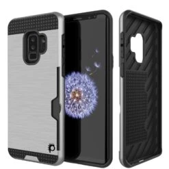 Galaxy S9 Plus Case, PUNKcase [SLOT Series] [Slim Fit] Dual-Layer Armor Cover W/Integrated Anti-Shock System, Credit Card Slot [Silver]