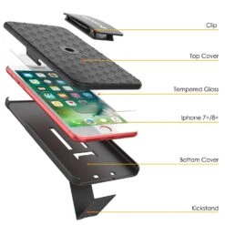 Punkcase IPhone 8 / 7 Plus Case With Tempered Glass Screen Protector, Holster Belt Clip & Built-In Kickstand Non Slip Dual Layer Hybrid TPU Full Body Protection [Thin Fit] For Apple IPhone 7+ & 8+ [Black] -Phone Vibe Shop 71dojsfz2RL. SL1500