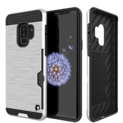 Galaxy S9 Plus Case, PUNKcase [SLOT Series] [Slim Fit] Dual-Layer Armor Cover W/Integrated Anti-Shock System, Credit Card Slot & Screen Protector [White]
