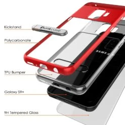 Galaxy S9+ Plus Case, PUNKcase [LUCID 3.0 Series] [Slim Fit] [Clear Back] Armor Cover W/ Integrated Kickstand, Anti-Shock System & PUNKSHIELD Screen Protector For Samsung Galaxy S9+ Plus [Red] -Phone Vibe Shop 71jNZ1JPeyL. SL1500
