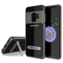 Galaxy S9 Case, PUNKcase [LUCID 3.0 Series] [Slim Fit] [Clear Back] Armor Cover W/ Integrated Kickstand, Anti-Shock System & PUNKSHIELD Screen Protector For Samsung Galaxy S9 [Grey]