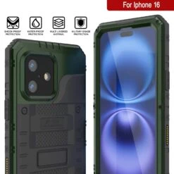 IPhone 16 Metal Extreme 3.0 Series Aluminum Waterproof Case IP68 W/Buillt In Screen Protector & Kickstand [Dark-Green] -Phone Vibe Shop 7 Metal Extreme Iphone 16