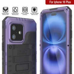 IPhone 16 Plus Metal Extreme 3.0 Series Aluminum Waterproof Case IP68 W/Buillt In Screen Protector & Kickstand [Purple] -Phone Vibe Shop 7 Metal Extreme Iphone 16 Plus