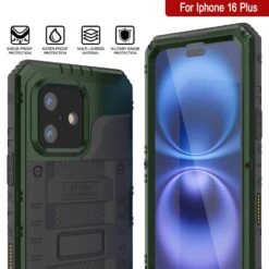 IPhone 16 Plus Metal Extreme 3.0 Series Aluminum Waterproof Case IP68 W/Buillt In Screen Protector & Kickstand [Dark Green] -Phone Vibe Shop 7 Metal Extreme Iphone 16 Plus e62d7302 7f62 4f3d a918 7161ef8feb98