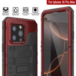 IPhone 16 Pro Max Metal Extreme 3.0 Series Aluminum Waterproof Case IP68 W/Buillt In Screen Protector & Kickstand [Red] -Phone Vibe Shop 7 Metal Extreme Iphone 16 Pro Max