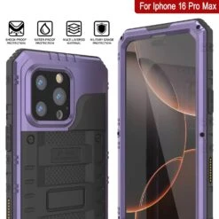 IPhone 16 Pro Max Metal Extreme 3.0 Series Aluminum Waterproof Case IP68 W/Buillt In Screen Protector & Kickstand [Purple] -Phone Vibe Shop 7 Metal Extreme Iphone 16 Pro Max 05b8af03 b618 4c43 952c db9493180db7