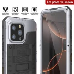 IPhone 16 Pro Max Metal Extreme 3.0 Series Aluminum Waterproof Case IP68 W/Buillt In Screen Protector & Kickstand [White] -Phone Vibe Shop 7 Metal Extreme Iphone 16 Pro Max 56aac8e7 039d 469c a3f9 ac7ceb693533