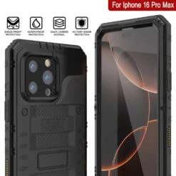 IPhone 16 Pro Max Metal Extreme 3.0 Series Aluminum Waterproof Case IP68 W/Buillt In Screen Protector & Kickstand [Black] -Phone Vibe Shop 7 Metal Extreme Iphone 16 Pro Max e7886343 7341 45de 9da3 e41351ba1841