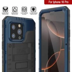 IPhone 16 Pro Metal Extreme 3.0 Series Aluminum Waterproof Case IP68 W/Buillt In Screen Protector & Kickstand [Blue] -Phone Vibe Shop 7 Metal Extreme Iphone 16 Pro 004f9c34 7b68 455e ad4a f0d554691a27