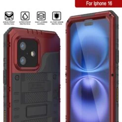 IPhone 16 Metal Extreme 3.0 Series Aluminum Waterproof Case IP68 W/Buillt In Screen Protector & Kickstand [Red] -Phone Vibe Shop 7 Metal Extreme Iphone 16 d57da3e4 8904 4acd 8d2e bc010564f575