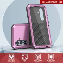 Galaxy S25 Plus Metal Case, Heavy Duty Military Grade Armor Cover [shock Proof] Full Body Hard [Pink] -Phone Vibe Shop 7 Metallic S25 Plus