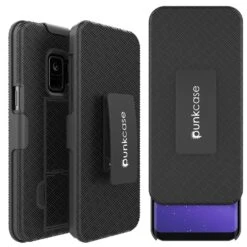Punkcase Galaxy S9 Case With Screen Protector, Holster Belt Clip & Built-In Kickstand Non Slip Dual Layer Hybrid TPU Full Body Protection [Thin Fit] For Samsung Galaxy S9 Edge [Black]