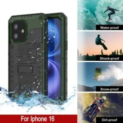 IPhone 16 Metal Extreme 3.0 Series Aluminum Waterproof Case IP68 W/Buillt In Screen Protector & Kickstand [Dark-Green] -Phone Vibe Shop 8 Metal Extreme Iphone 16