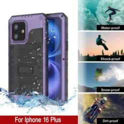 IPhone 16 Plus Metal Extreme 3.0 Series Aluminum Waterproof Case IP68 W/Buillt In Screen Protector & Kickstand [Purple] -Phone Vibe Shop 8 Metal Extreme Iphone 16 Plus