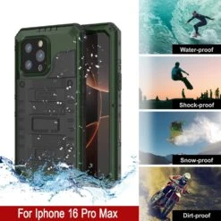 IPhone 16 Pro Max Metal Extreme 3.0 Series Aluminum Waterproof Case IP68 W/Buillt In Screen Protector & Kickstand [Dark Green] -Phone Vibe Shop 8 Metal Extreme Iphone 16 Pro Max 1df1ca96 020a 4cc2 8d34 12065bce1ffd