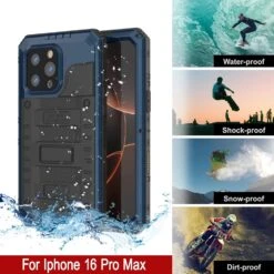 IPhone 16 Pro Max Metal Extreme 3.0 Series Aluminum Waterproof Case IP68 W/Buillt In Screen Protector & Kickstand [Blue] -Phone Vibe Shop 8 Metal Extreme Iphone 16 Pro Max 33732cc4 92ff 41aa a7bc 76b7a5169bd1
