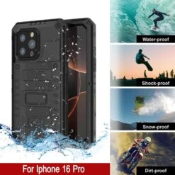 IPhone 16 Pro Metal Extreme 3.0 Series Aluminum Waterproof Case IP68 W/Buillt In Screen Protector & Kickstand [Black] -Phone Vibe Shop 8 Metal Extreme Iphone 16 Pro 57b0595c 2ea2 4691 940f 243ce94e9cc6