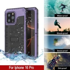 IPhone 16 Pro Metal Extreme 3.0 Series Aluminum Waterproof Case IP68 W/Buillt In Screen Protector & Kickstand [Purple] -Phone Vibe Shop 8 Metal Extreme Iphone 16 Pro 8a37ec8a dbbe 489c afa9 5fff530ed623