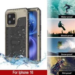 IPhone 16 Metal Extreme 3.0 Series Aluminum Waterproof Case IP68 W/Buillt In Screen Protector & Kickstand [Gold] -Phone Vibe Shop 8 Metal Extreme Iphone 16 1872452c c1eb 4c81 b81c 0b2dc18a58b5